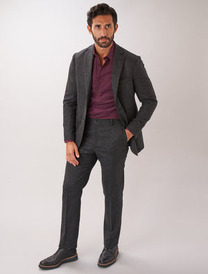 Charcoal Plain Weave Lambswool Comfort Trousers | 40 Colori