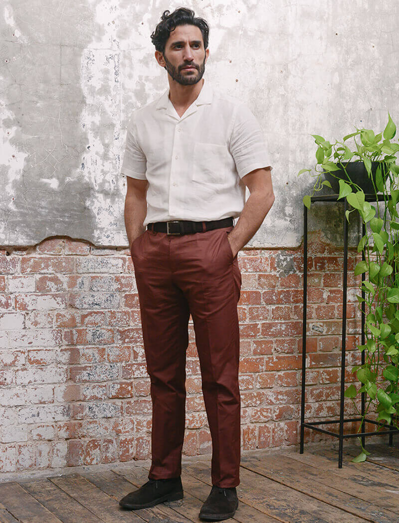 Burgundy Cotton Comfort Trousers | 40 Colori