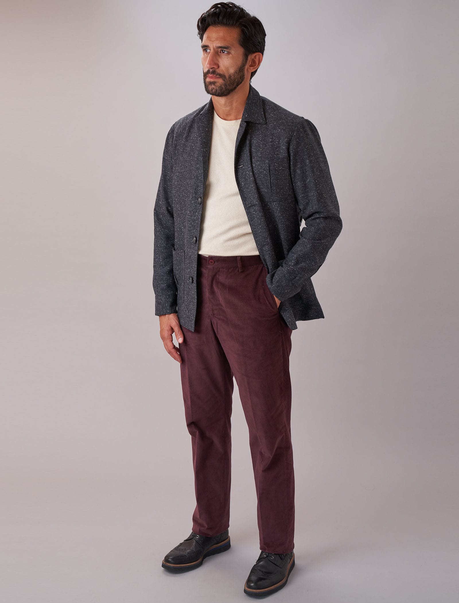 Plum Needlecord Comfort Trousers | 40 Colori