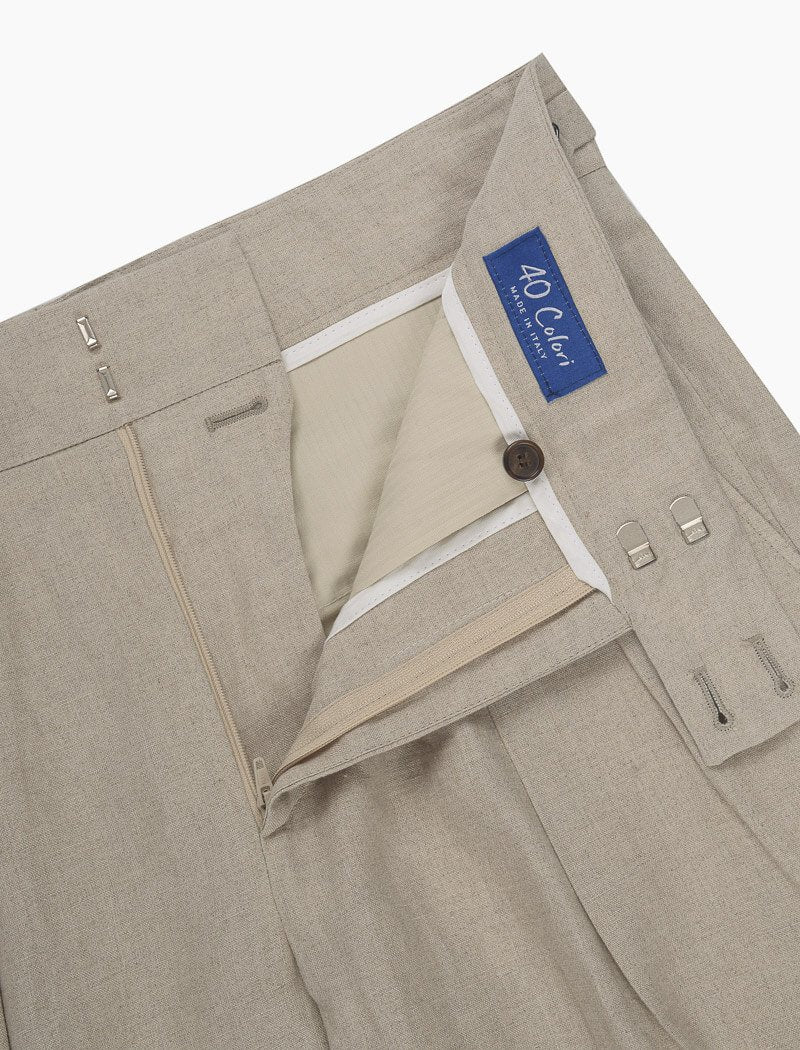 Beige Linen Double Pleated Trousers | 40 Colori