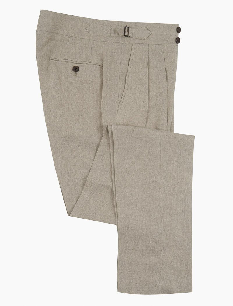 Beige Linen Double Pleated Trousers | 40 Colori