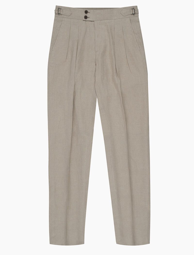 Beige Linen Double Pleated Trousers | 40 Colori