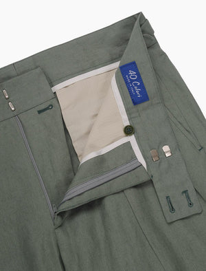 Sage Green Linen Double Pleated Trousers | 40 Colori