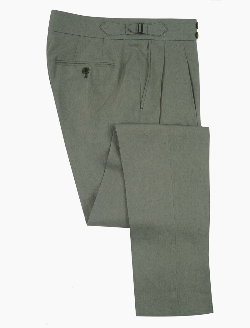 Men's Sage Green Linen High Waisted Trousers - 40 Colori Men's Sage Green Linen High Waisted Trousers - 40 Colori