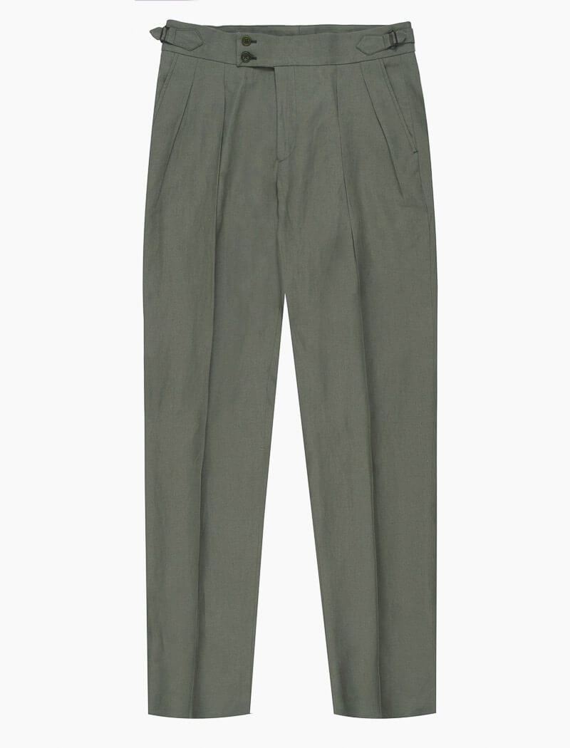 Sage Green Linen Double Pleated Trousers | 40 Colori