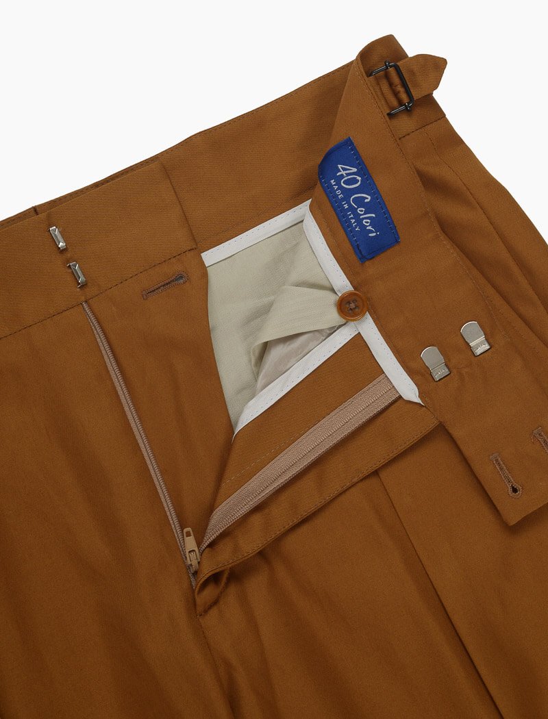 Mustard Cotton Double Pleated Trousers | 40 Colori