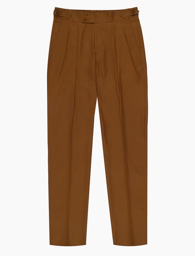 Mustard Cotton Double Pleated Trousers | 40 Colori