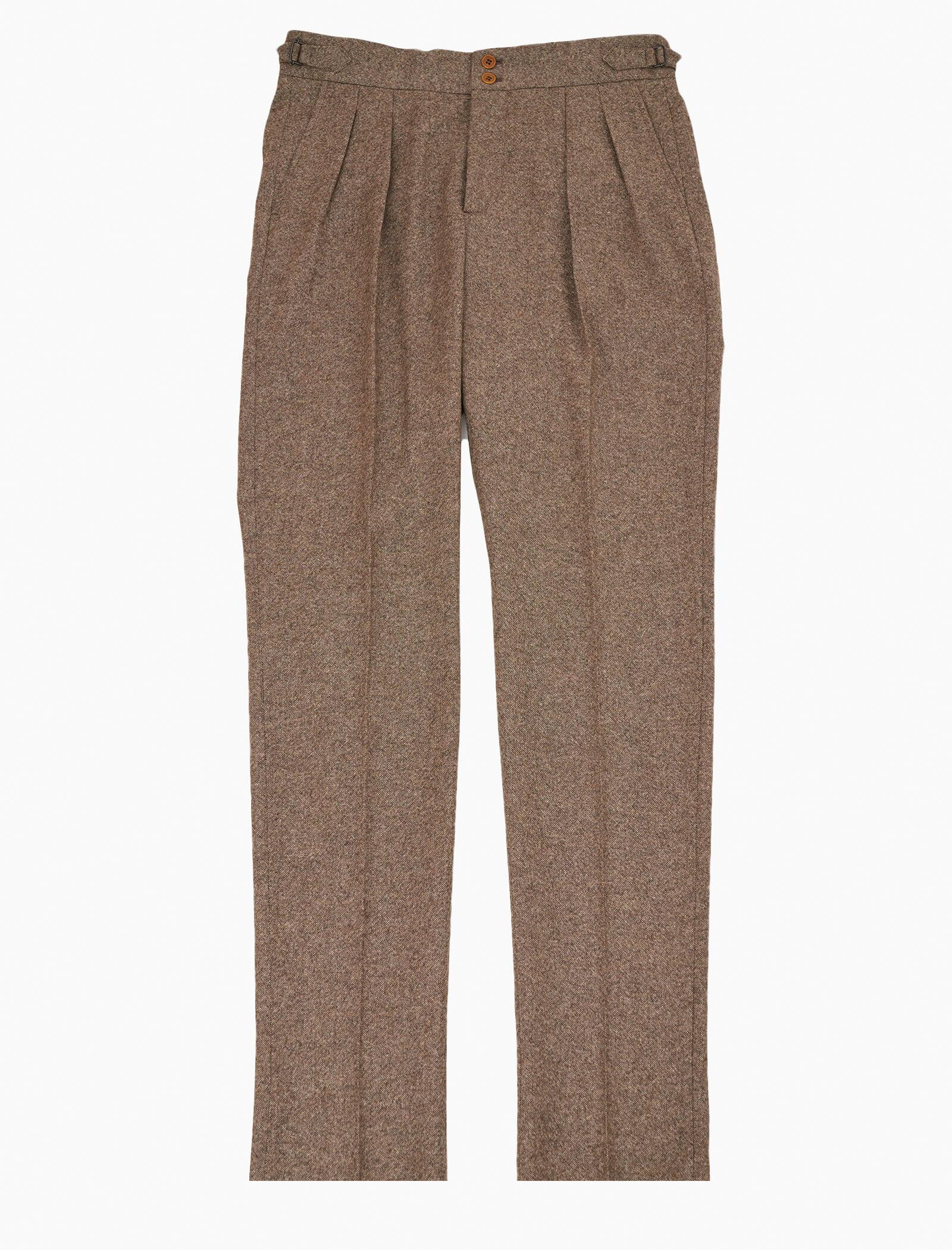 Beige Plain Weave Lambswool High Waisted Trousers | 40 Colori