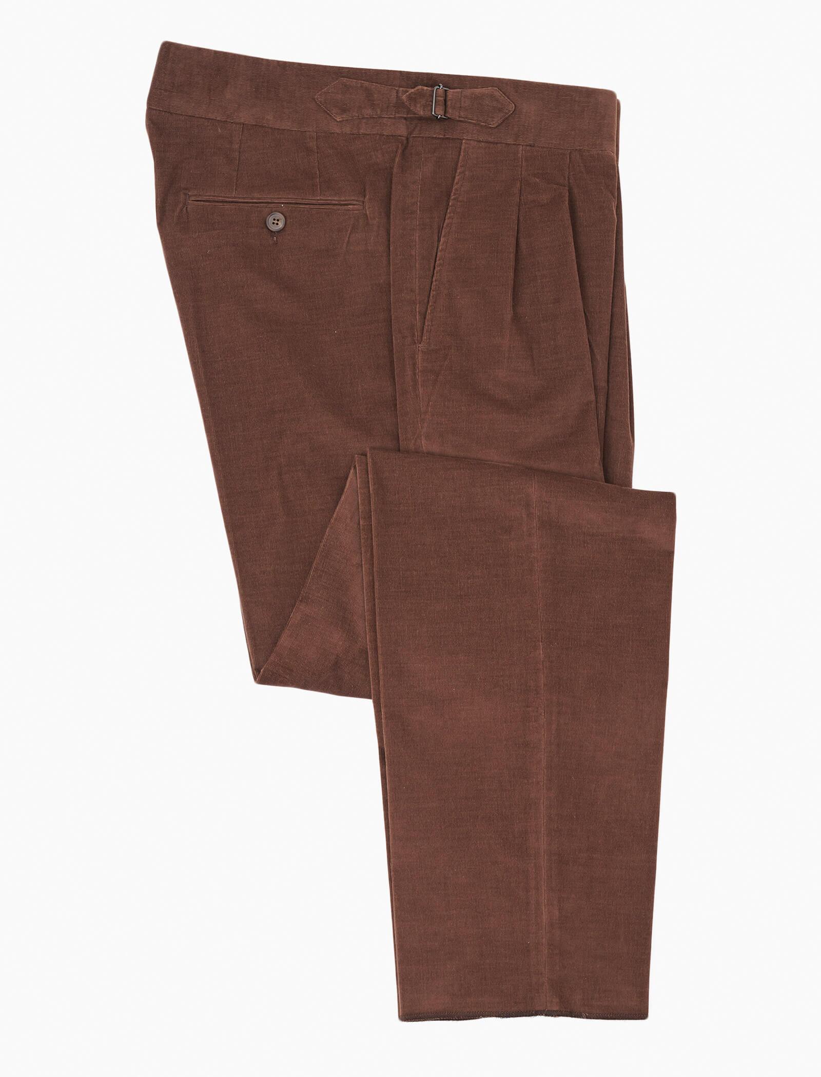 Men's Brown Needlecord High Waisted Trousers - 40 Colori