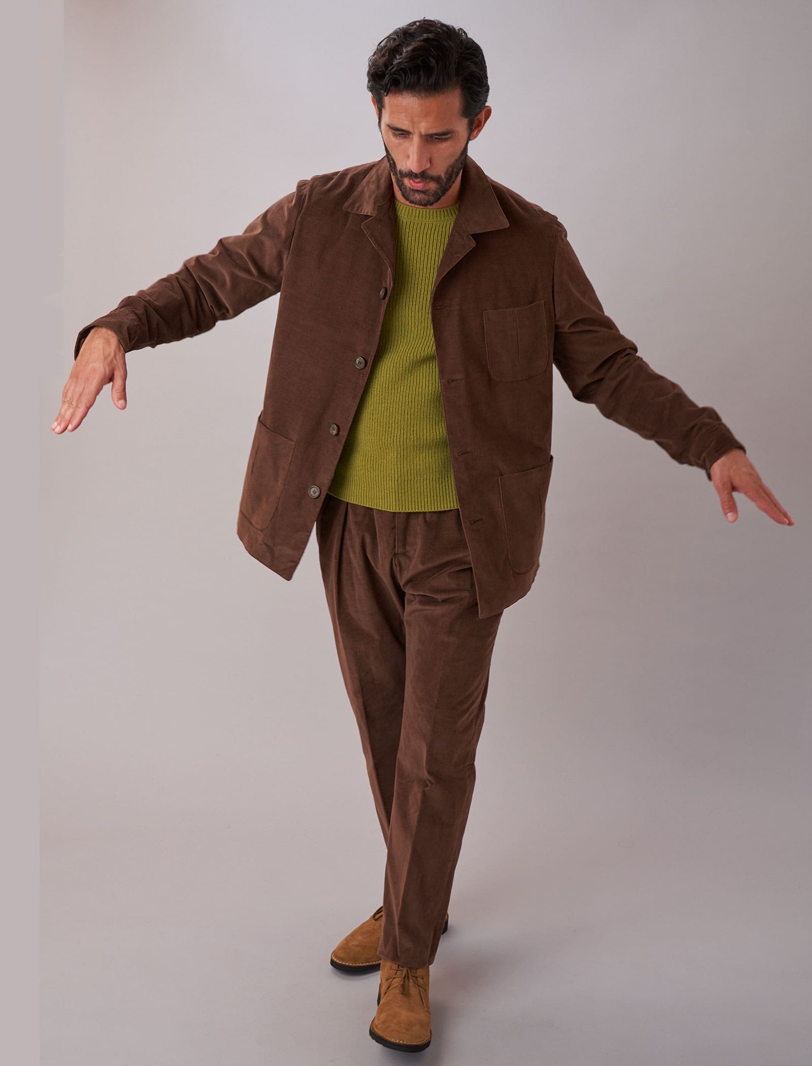 Men s Brown Needlecord High Waisted Trousers 40 Colori