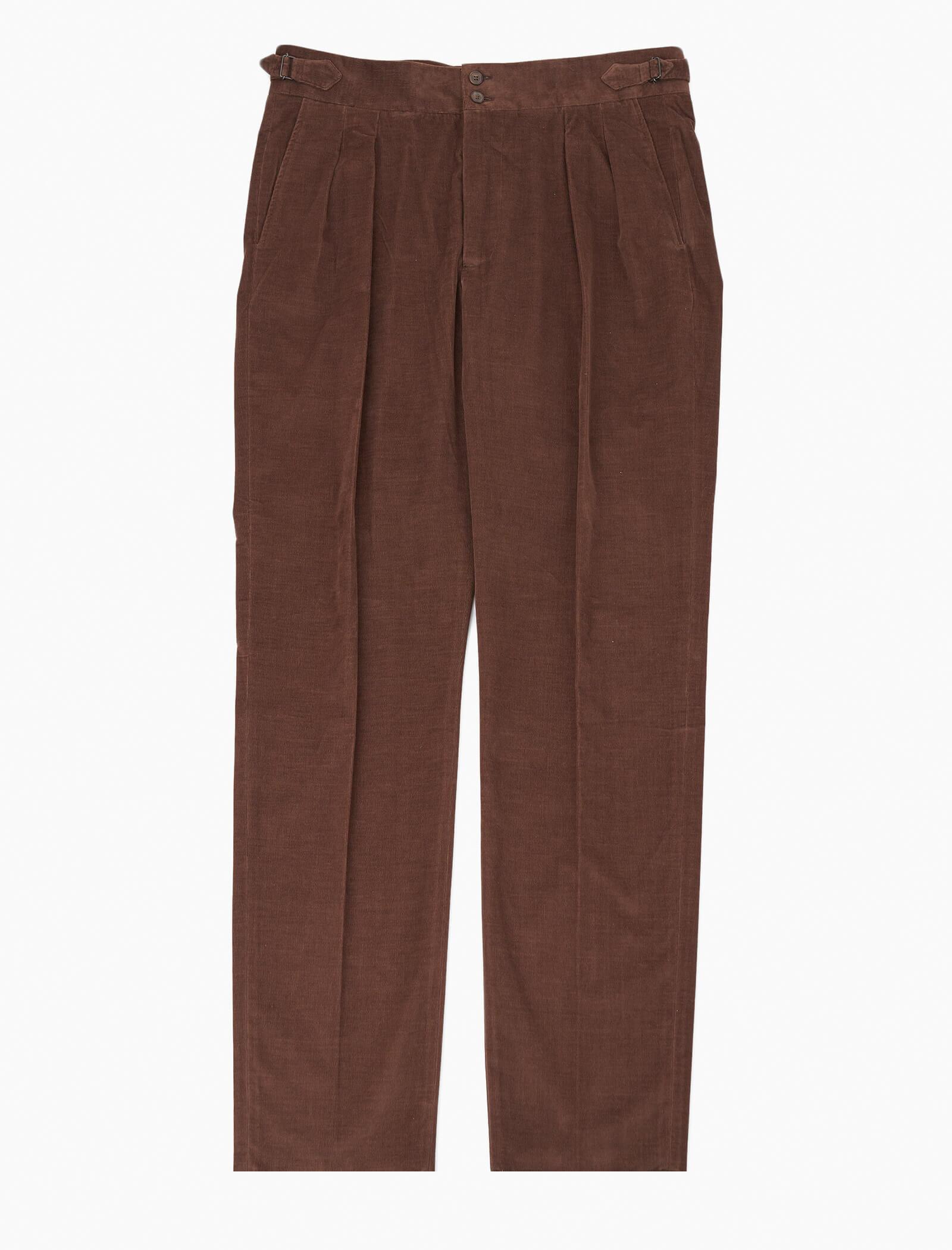 Men's Brown Needlecord High Waisted Trousers - 40 Colori