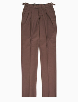 Brown Cavalry Twill Cotton High Waisted Trousers