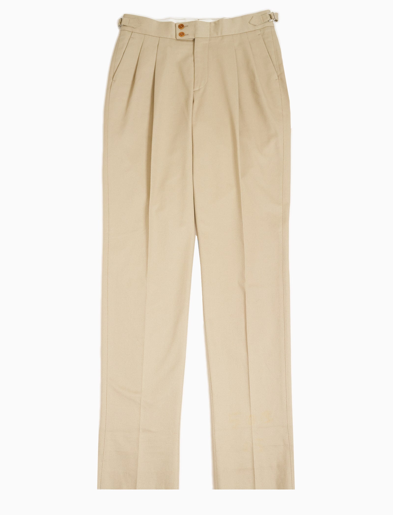 Beige Cavalry Twill Cotton High Waisted Trousers