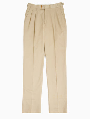 Beige Cavalry Twill Cotton High Waisted Trousers
