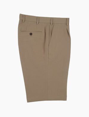 Beige Herrinbone Cotton Pleated Shorts | 40 Colori