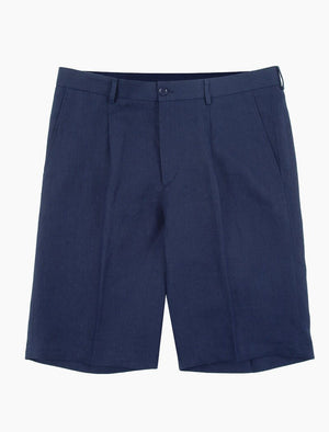 Navy Linen Pleated Shorts | 40 Colori