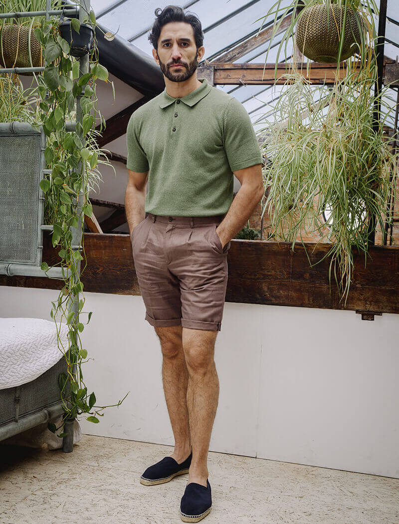 Men's Brown Linen Pleated Shorts - 40 Colori