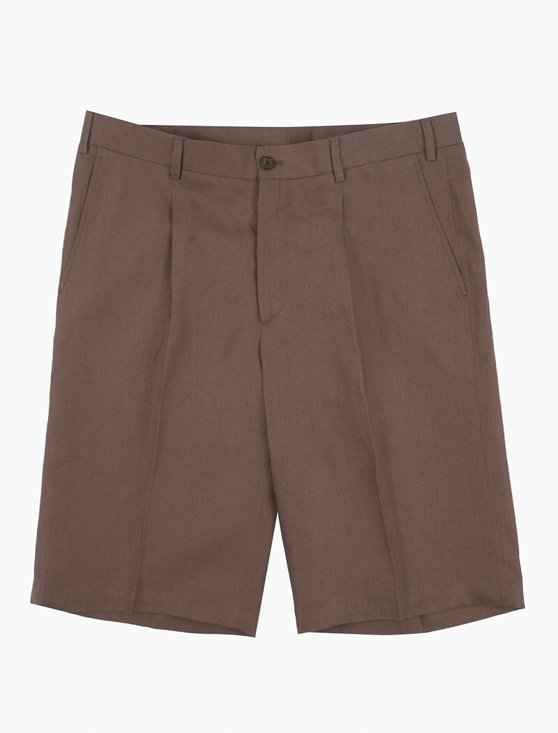 Brown Linen Pleated Shorts | 40 Colori