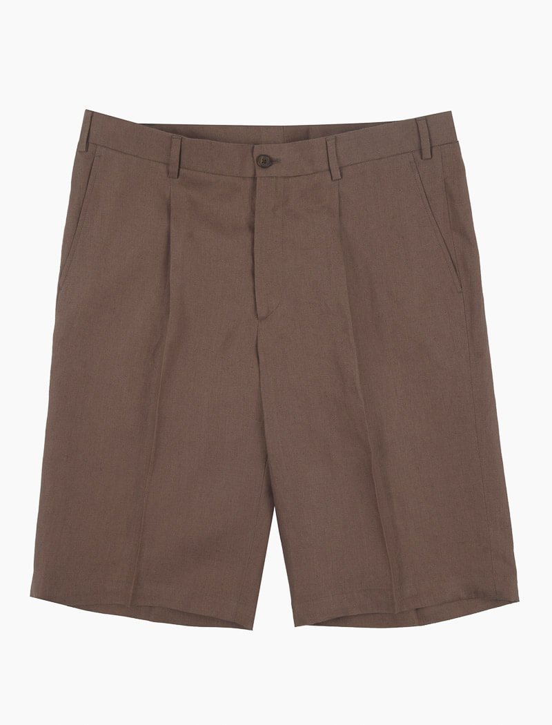 Men's Brown Linen Pleated Shorts - 40 Colori Men's Brown Linen Pleated Shorts - 40 Colori