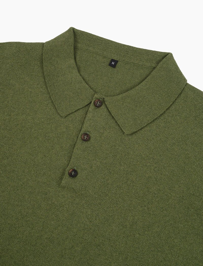 Light Green Short Sleeve Cotton, Cashmere & Silk Knit Polo | 40 Colori 