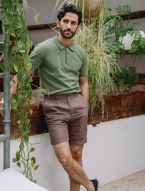 Light Green Short Sleeve Cotton, Cashmere & Silk Knit Polo | 40 Colori 