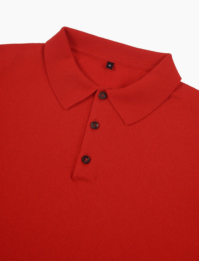 Red Short Sleeve Cotton, Cashmere & Silk Knit Polo