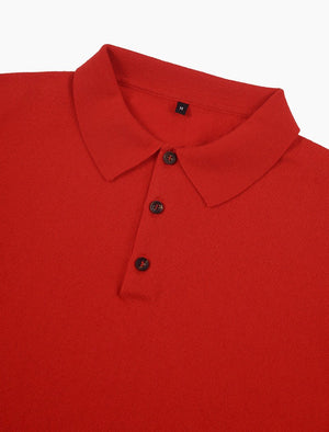 Red Short Sleeve Cotton, Cashmere & Silk Knit Polo