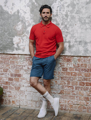 Red Short Sleeve Cotton, Cashmere & Silk Knit Polo