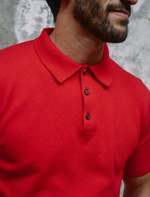 Red Short Sleeve Cotton, Cashmere & Silk Knit Polo