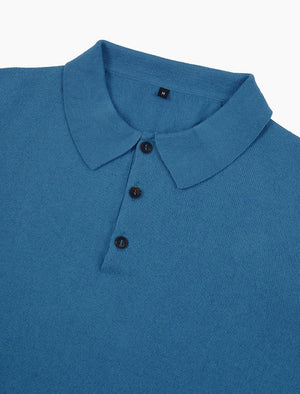 Cobalt Blue Short Sleeve Cotton, Cashmere & Silk Knit Polo | 40 Colori 