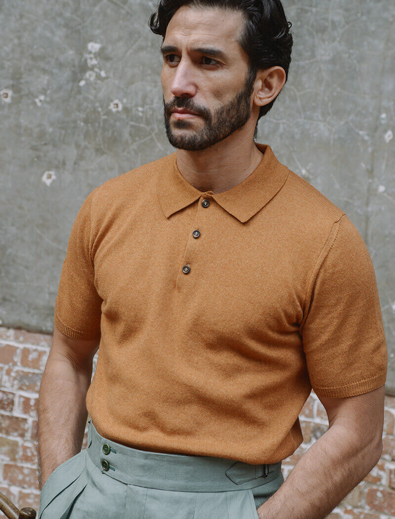 Honey Short Sleeve Cotton, Cashmere & Silk Knit Polo | 40 Colori 