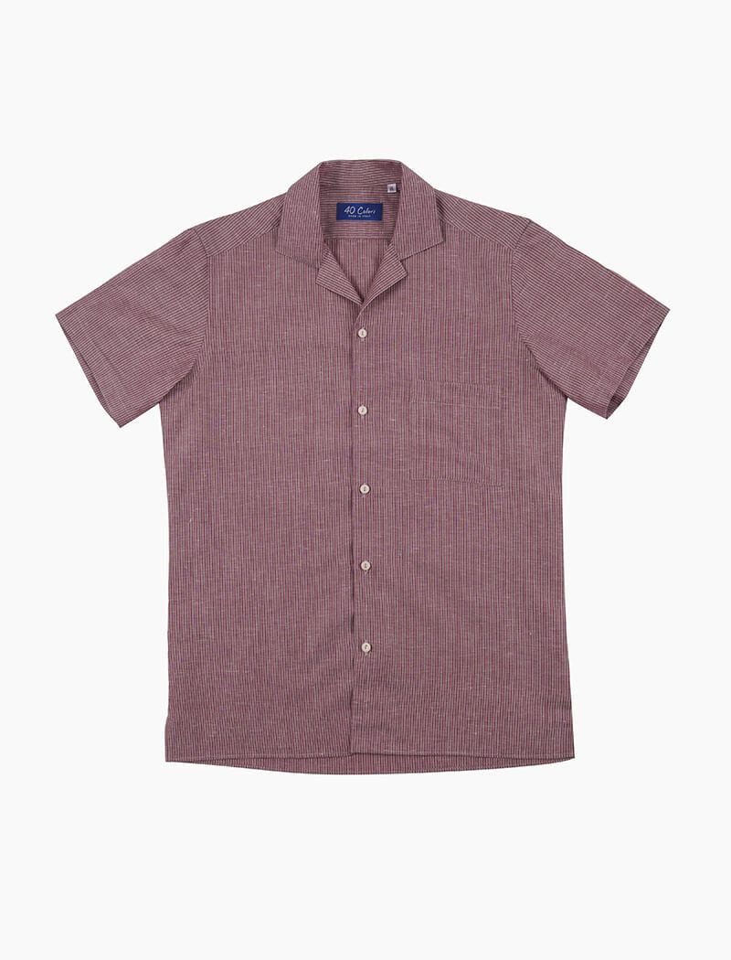 Red Striped Cotton Short Sleeve Shirt | 40 Colori
