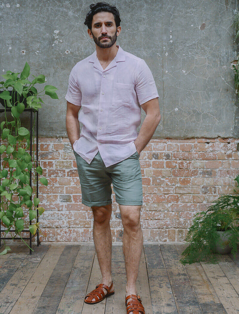 Light Pink Linen Short Sleeve Shirt | 40 Colori