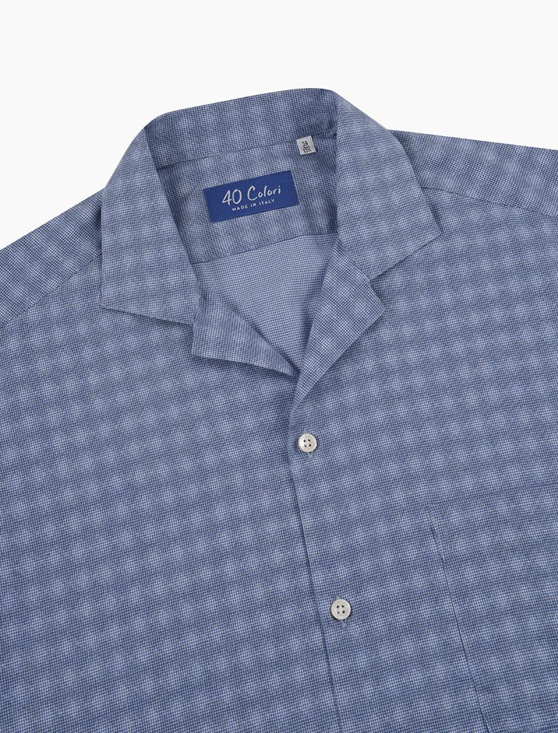 Blue Patterned Cotton Short Sleeve Shirt | 40 Colori