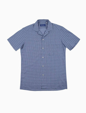 Blue Patterned Cotton Short Sleeve Shirt | 40 Colori