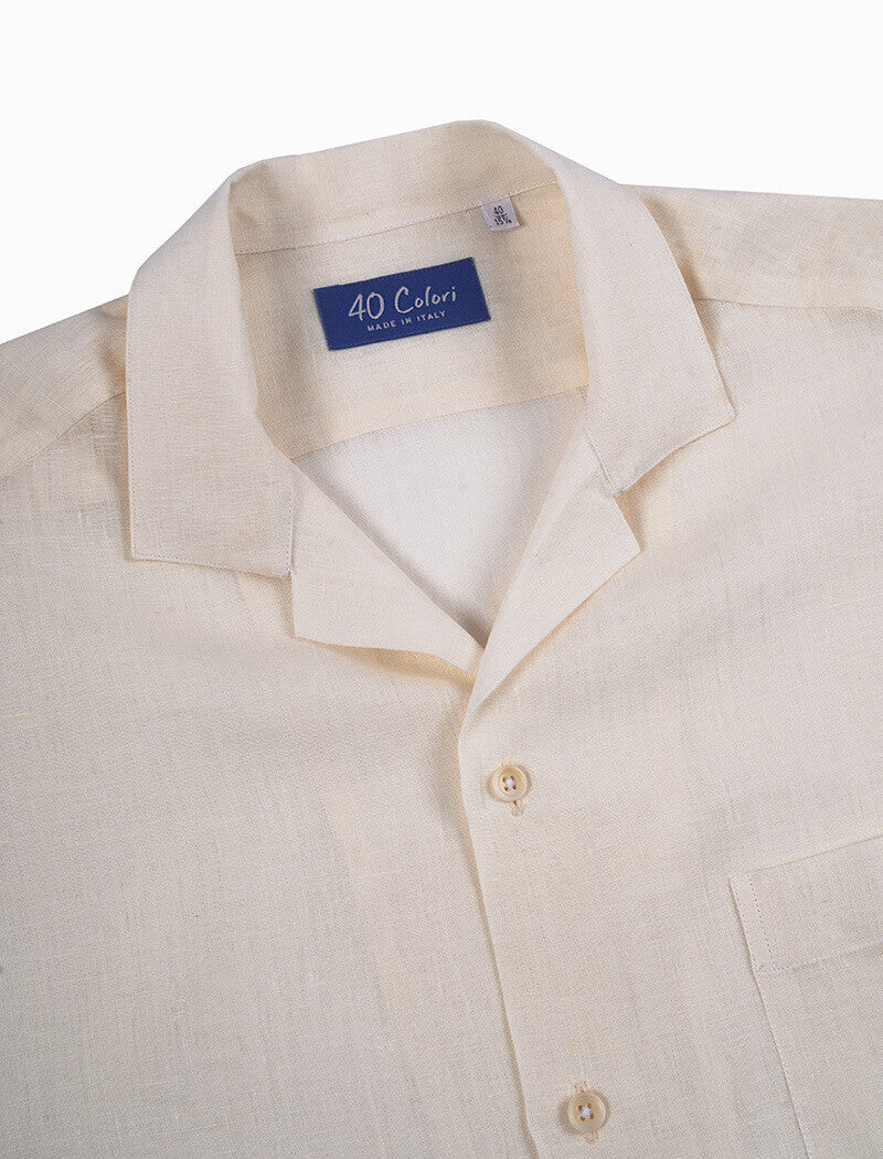 Men's White Linen Short Sleeve Shirts - 40 Colori