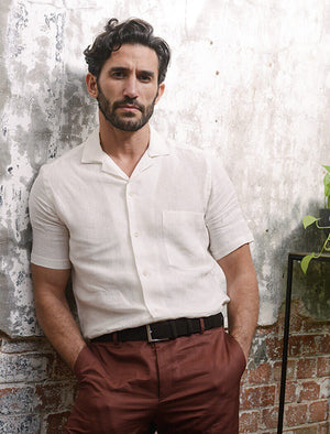 White Linen Short Sleeve Shirt | 40 Colori