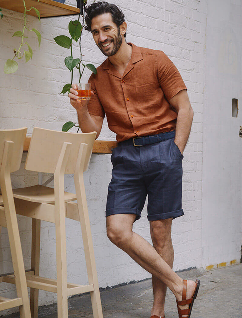 Men's Rust Linen Short Sleeve Shirts - 40 Colori