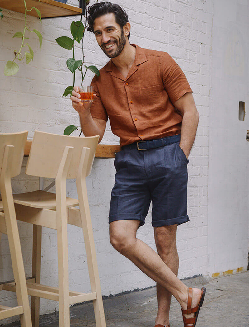 Men's Rust Linen Short Sleeve Shirts - 40 Colori Men's Rust Linen Short Sleeve Shirts - 40 Colori