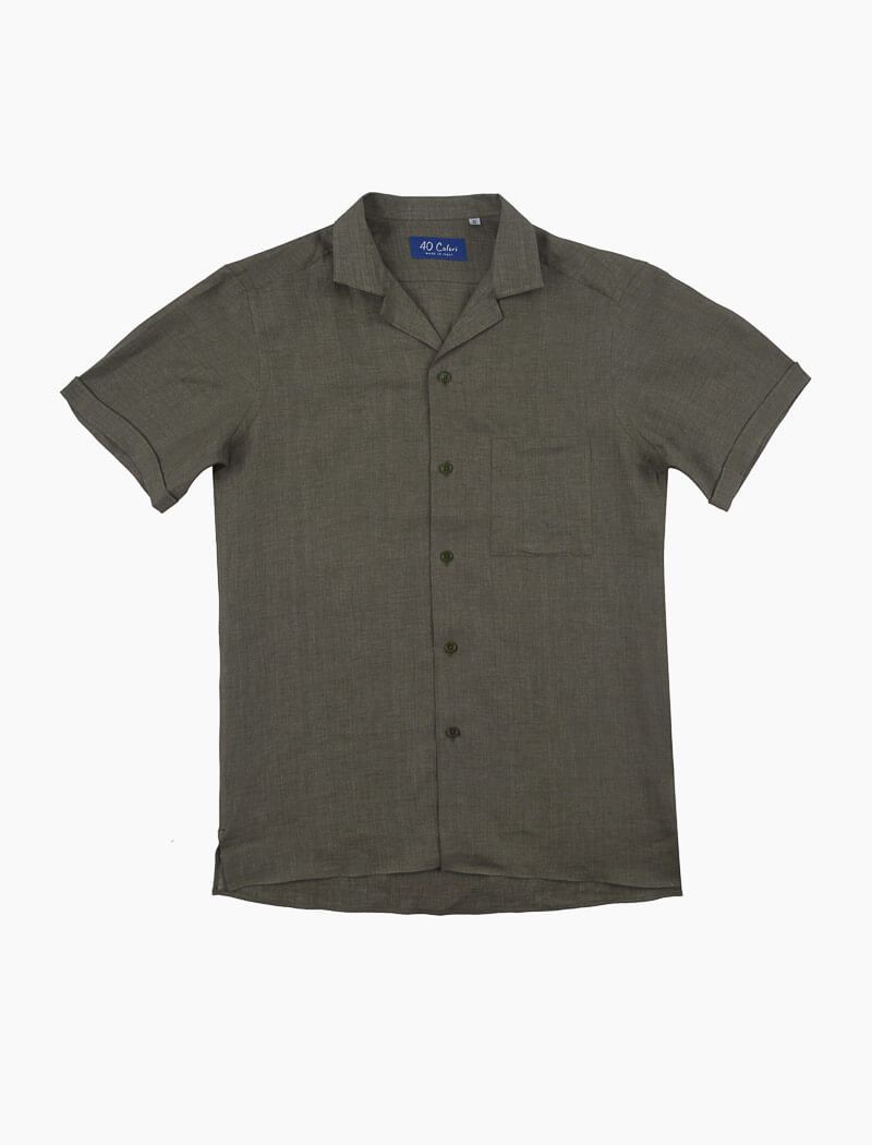 Olive Green Linen Short Sleeve Shirt | 40 Colori