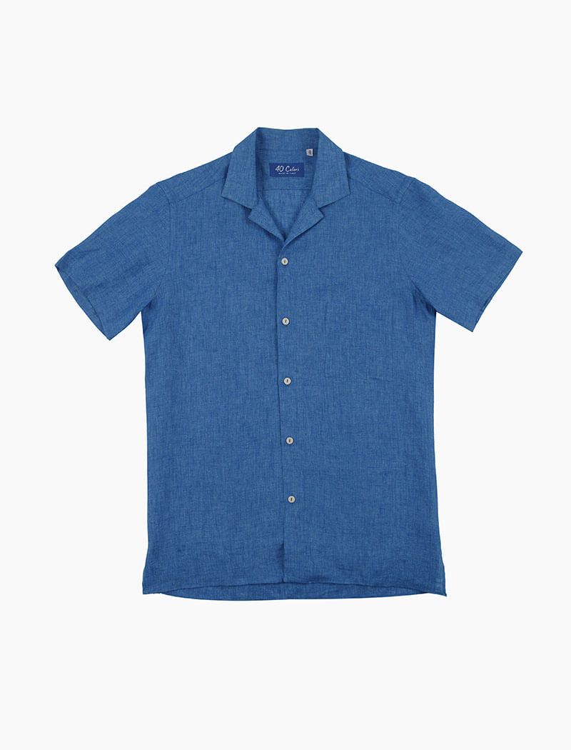 Bright Blue Linen Short Sleeve Shirt | 40 Colori