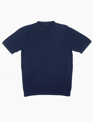Navy Short Sleeve Cotton, Cashmere & Silk Knit T Shirt | 40 Colori