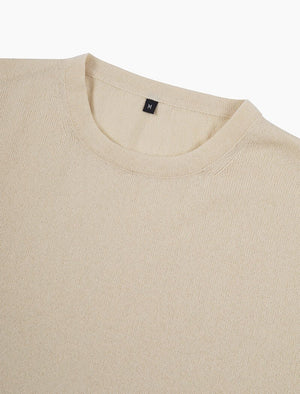 Cream Short Sleeve Cotton, Cashmere & Silk Knit T-Shirt | 40 Colori