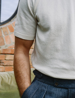 Cream Short Sleeve Cotton, Cashmere & Silk Knit T-Shirt | 40 Colori