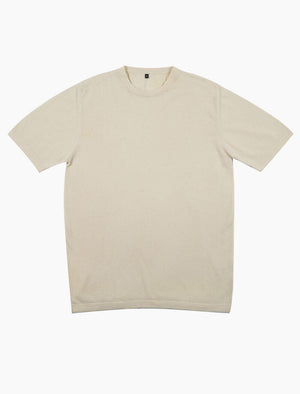 Cream Short Sleeve Cotton, Cashmere & Silk Knit T-Shirt | 40 Colori