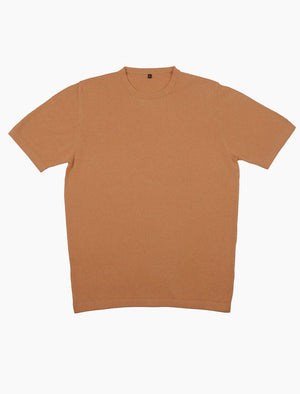 Light Orange Cotton, Cashmere & Silk Knit T-Shirt | 40 Colori