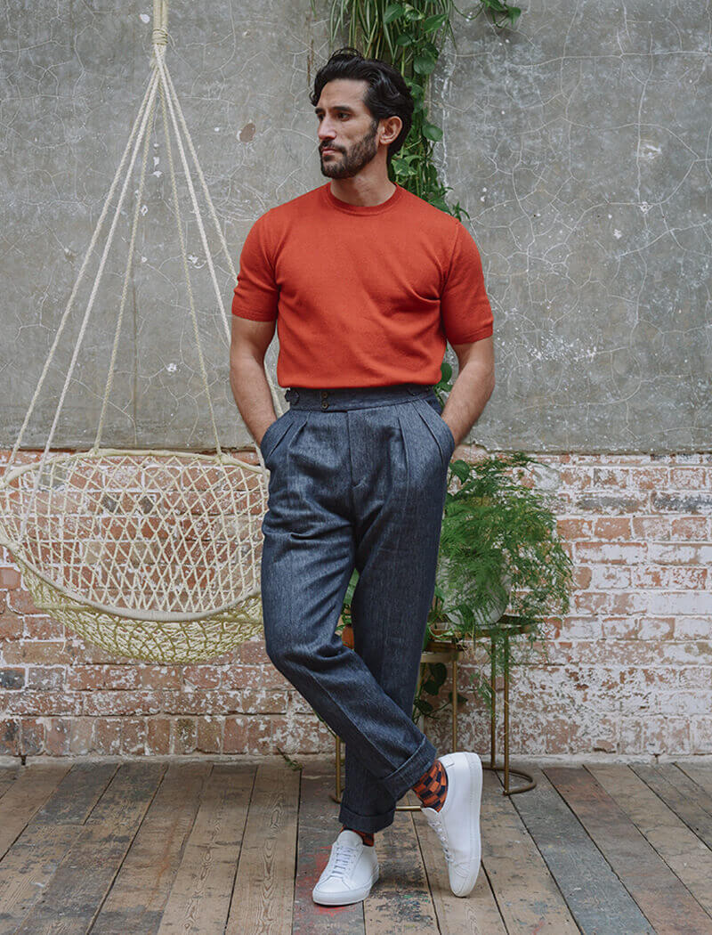 Rust Short Sleeve Cotton, Cashmere & Silk Knit T Shirt | 40 Colori