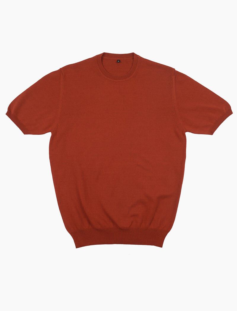 Rust Short Sleeve Cotton, Cashmere & Silk Knit T Shirt | 40 Colori