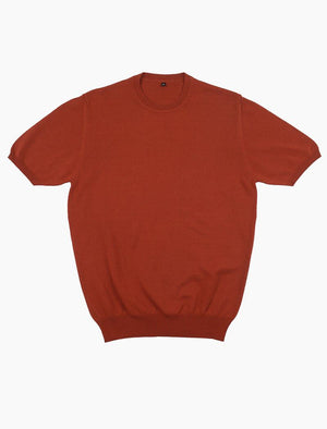 Rust Short Sleeve Cotton, Cashmere & Silk Knit T Shirt | 40 Colori