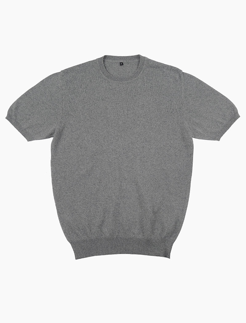 Grey Short Sleeve Cotton, Cashmere & Silk Knit T Shirt | 40 Colori